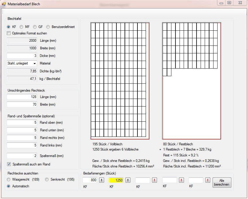 Blechbedarfsrechnung